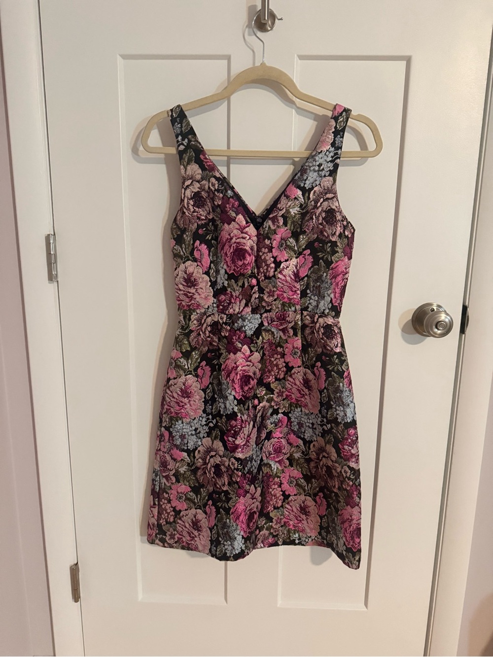 H&M Black Mini Dress with Pink Floral Print